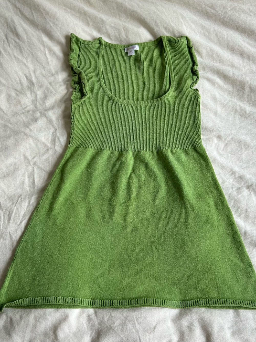 Xhiliration Medium Green Ribbed Knit Tank Top Ruffle Sleeves Y2K